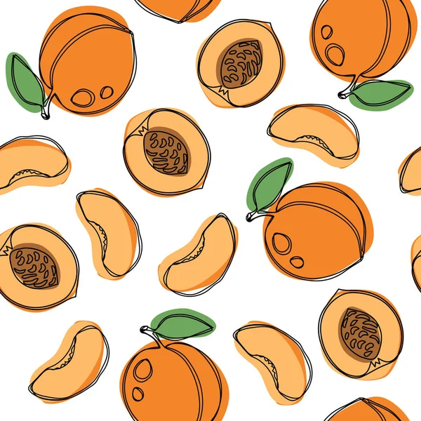 Peaches Apricots Hand Draw Vector Seamless Pattern - Stok Vektor