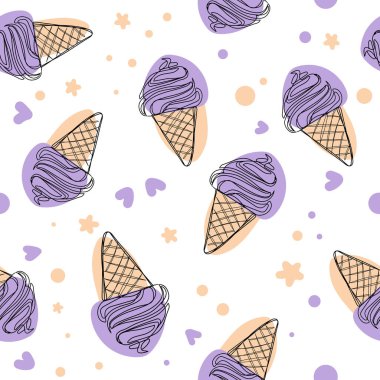 Sevimli purpure çizgi film dondurma sorunsuz vektör desen arka plan illüstrasyon