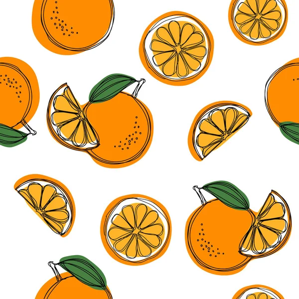 オレンジと葉でシームレスなパターン ベクターテクスチャイラスト — ストックベクタ