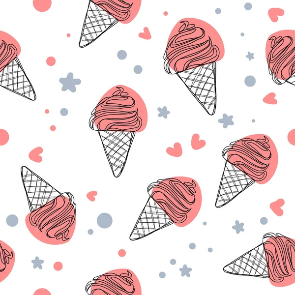 Vektör seamless modeli pembe dondurma ile. Elle çizilmiş dondurma seamless modeli.