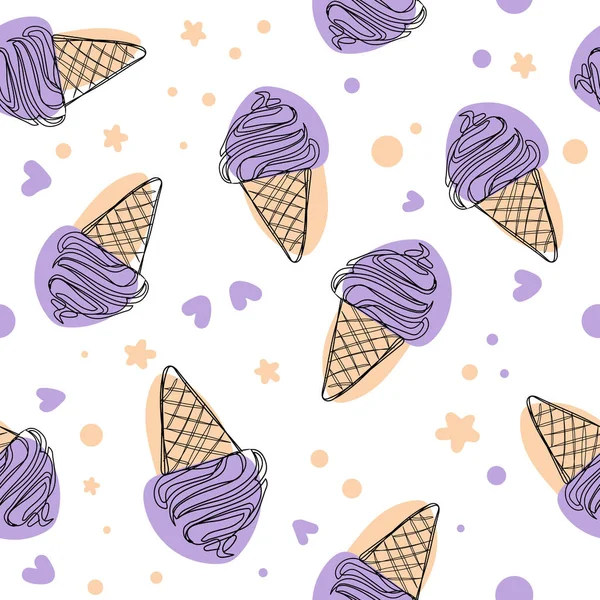 Sevimli purpure çizgi film dondurma sorunsuz vektör desen arka plan illüstrasyon