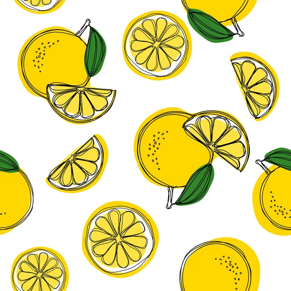 Sarı limon ile sorunsuz dekoratif arka plan. Limon el çizmek desen. Vektör çizim
