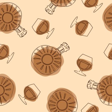 Küçük doodle stil alkol gözlük Dikişsiz desen vektör. Serbest el çekilmiş, düzensiz kenarları. Martini, şampanya, kokteyl, brendi, margarita, kasırga cam. Çizilen mürekkep.