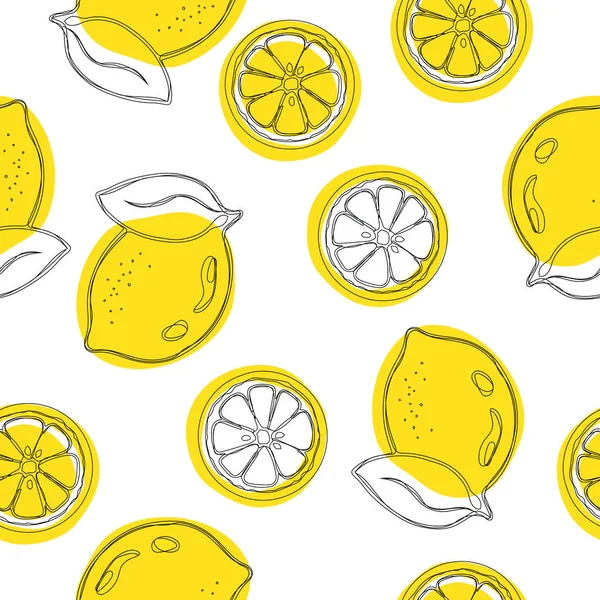 Sarı limon ile sorunsuz dekoratif arka plan. Limon el çizmek desen. Vektör çizim