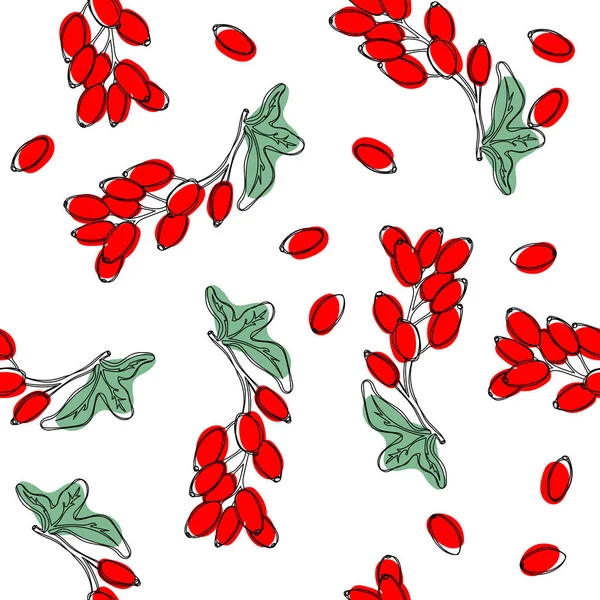 Berberitze Pflanze Mit Roten Beeren Nahtlose Muster Vektorillusion — Stockvektor