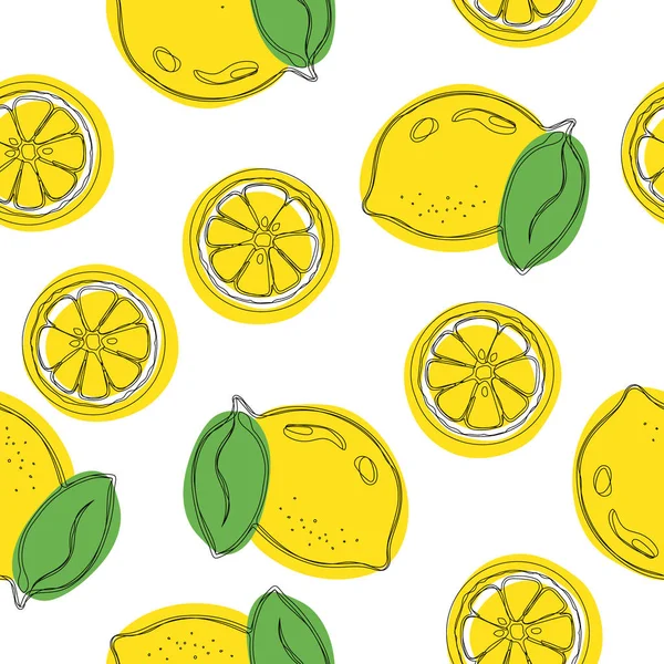 黄色いレモンとシームレスな装飾的な背景 レモン手描画パターン — ストック写真