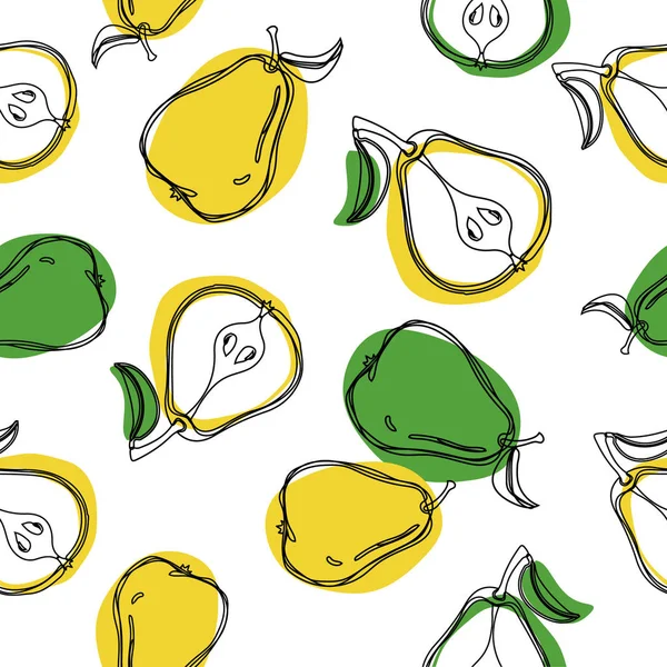 Pears seamless pattern. Fruit pattern. Half of pear and whole pear