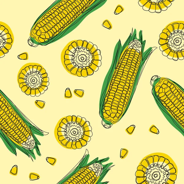 Mazorcas Maíz Amarillo Con Hojas Verdes Patrón Sin Costuras Verduras — Archivo Imágenes Vectoriales