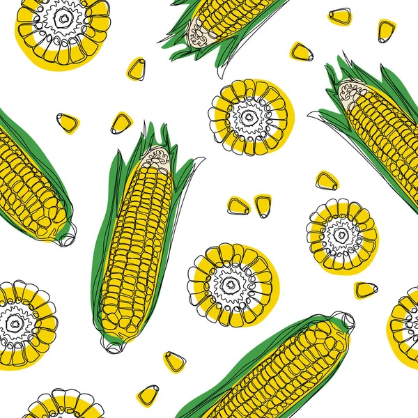 Sárga Corncobs Zöld Levelek Varrat Nélküli Mintát Érett Kukorica Zöldség — Stock Vector