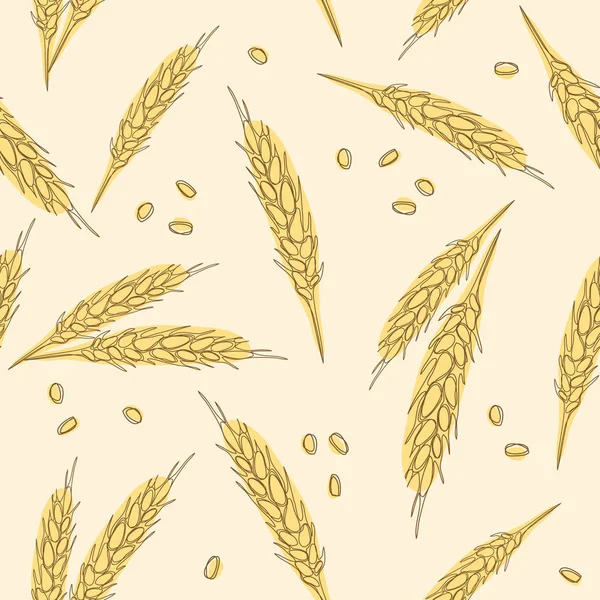 小麦耳无缝手绘图案以白色背景为包装设计元素 — 图库矢量图片