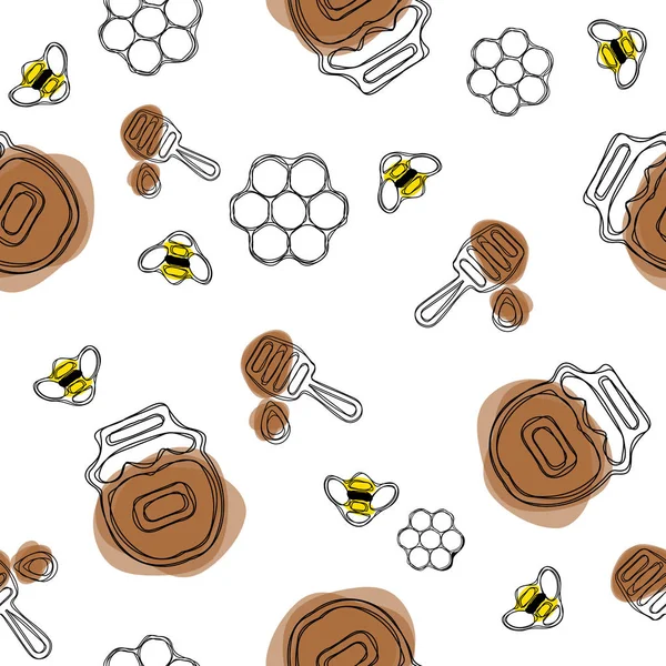 Tatlım seamless modeli. Arıcılık ürün. Arı, bal, kepçe, petek dahil.