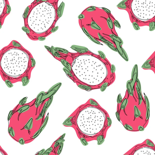 Tropische Exotische Frucht Drachenfrucht Hand Zeichnen Nahtlose Muster — Stockfoto