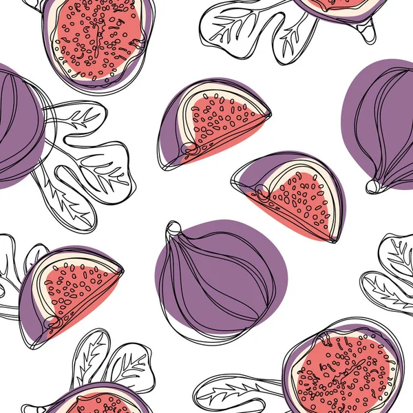 Fresh figs seamless pattern. Fruit with half and quarter isolated on white background. Vector. — Stock Illustration Fresh Figs Seamless Pattern Fruit Half Quarter Isolated White Background Royalty Free Stock Vectors