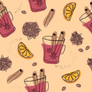 Mulled şarap, tarçın ve turuncu Dikişsiz desen bir fincan.