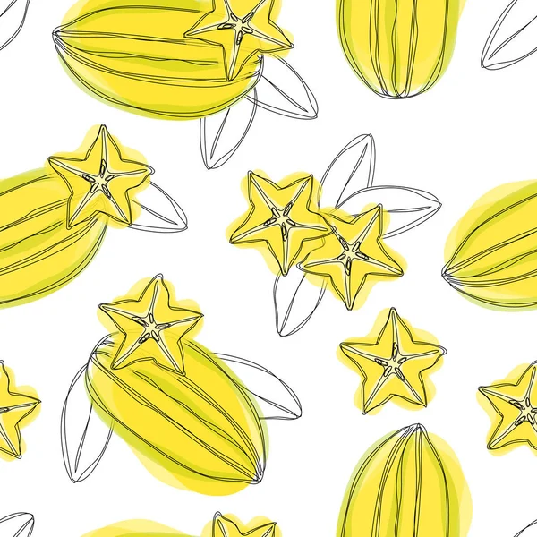 Wzór Owoców Plasterki Karambola Stylizowane Kolorowe Owoce Gwiazda Ilustracja Rysować — Zdjęcie stockowe