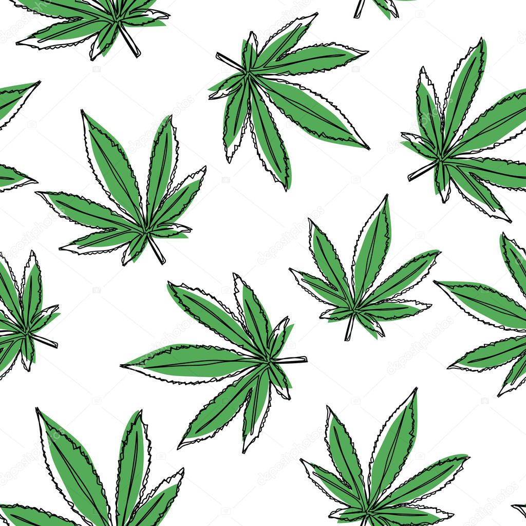 Marijuana leaves seamless pattern. Cannabis background.