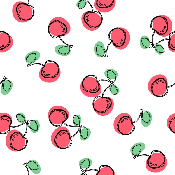 Kiraz seamless modeli. Tekstil, sarma, duvar kağıtları, vb için iyi. Beyaz arka plan üzerinde izole tatlı kırmızı olgun kiraz. Vektör çizim.