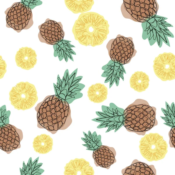 Beyaz bir arka plan üzerinde ananas seamless modeli. Dizayn Tekstil, afiş, poster için. Vektör çizim. Anahat simgesi. Devam eden çizgi çizme.