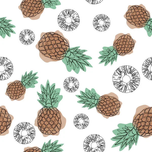 Beyaz bir arka plan üzerinde ananas seamless modeli. Dizayn Tekstil, afiş, poster için. Vektör çizim. Anahat simgesi. Devam eden çizgi çizme.