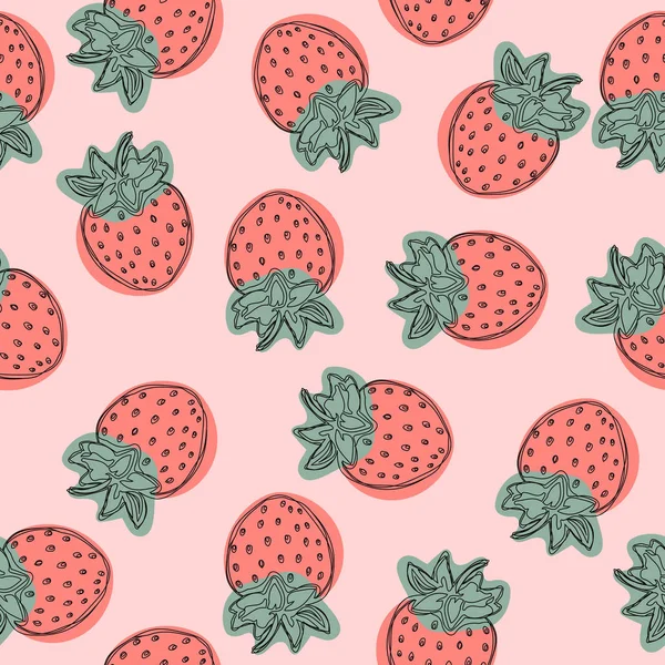 Strawberry Vector Pattern Fruit Illustration Pink Background Good Wallpaper — Stock Vector