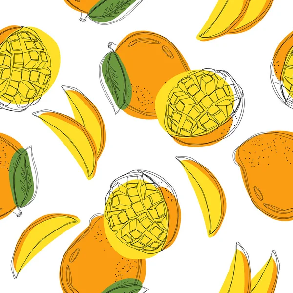 Seamless pattern with mango. Continuous line hand drawn background.