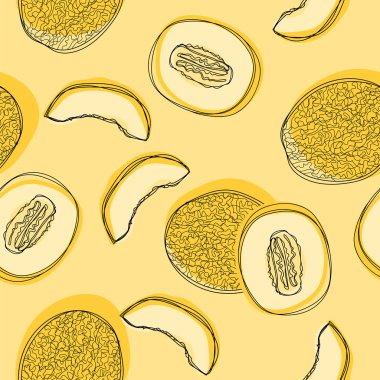 Dilimlenmiş Japon kavun, portakal kavun veya kavun karpuz ile Seamless modeli. Vektör çizim