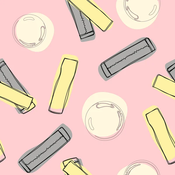 Patlama ile el çekilmiş sarı sakız seamless modeli. Tatlı şeker arka plan. Vektör çizim