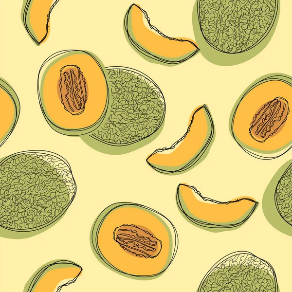 Patrón Sin Costuras Con Melones Japoneses Rodajas Melón Naranja Melón — Archivo Imágenes Vectoriales