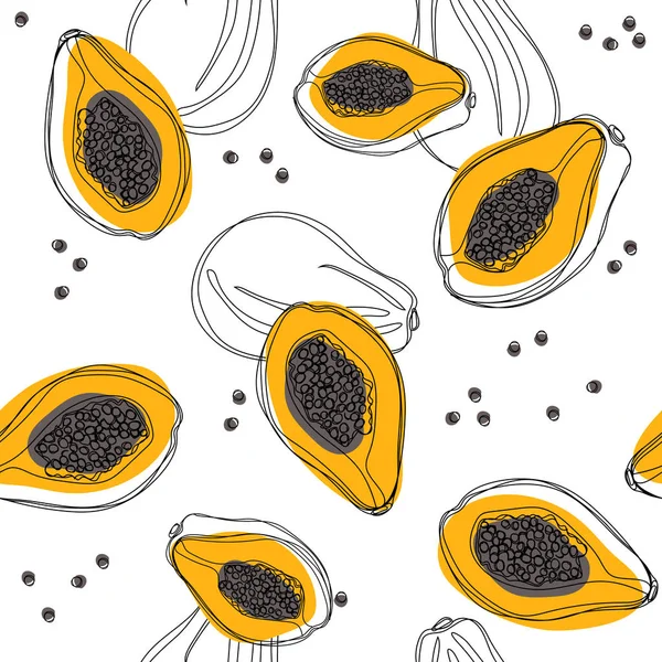 Papaya ile Seamless modeli. Çizilmiş vektör çizim el.