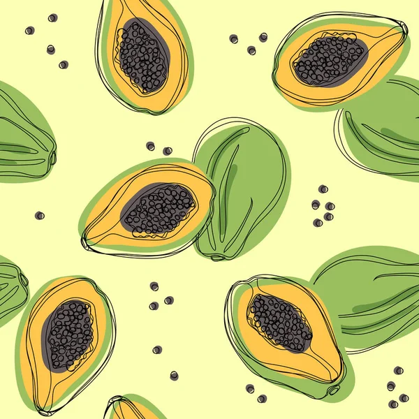 Nahtloses Muster Mit Papaya Handgezeichnete Vektor Illustration — Stockvektor