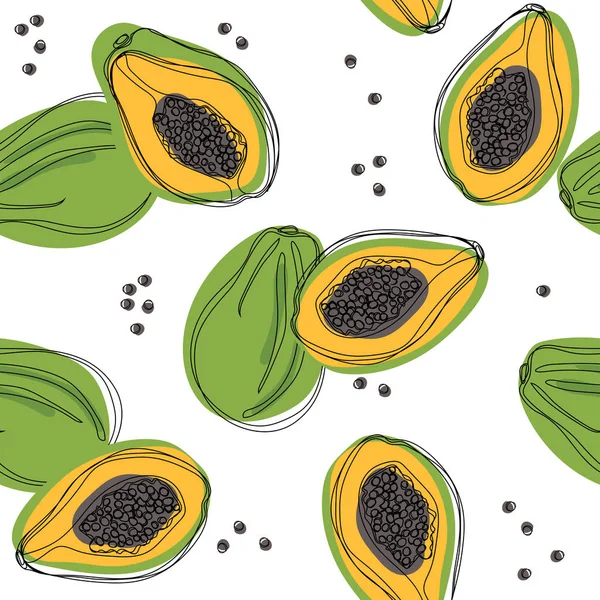 Nahtloses Muster Mit Papaya Handgezeichnete Vektor Illustration — Stockvektor