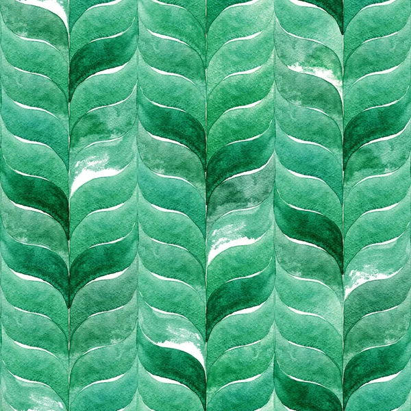 Watercolor Green Background Curved Wavy Leaves Abstract Seamless Pattern Fabric — Stock Photo, Image