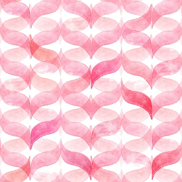 Akvarell Ljusrosa Bakgrund Med Böjda Vågiga Gingham Geometriska Sömlösa Mönster — Stockfoto