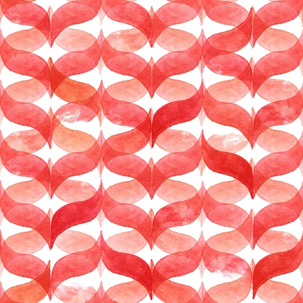 Akvarell Orange Röd Bakgrund Med Böjda Vågiga Ränder Geometriska Sömlösa — Stockfoto