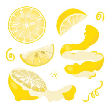 İzole edilmiş arka planda bir dilim limon. Limon ve lezzet. Vektör illüstrasyonu.