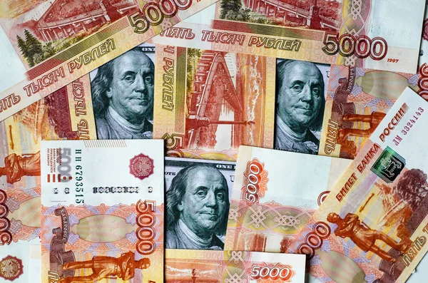 Rus Kağıt Parası Ruble Dolar 5000 Rublelik Bir Banknot Finans — Stok fotoğraf