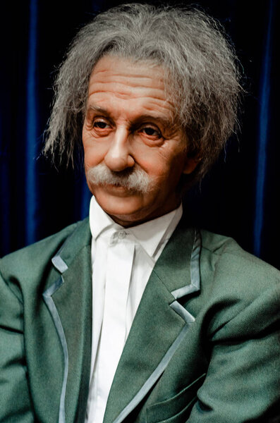 Scientist albert Einstein at the Krasnoyarsk exhibition of wax figures. Outstanding people. Krasnoyarsk, January 13, 2020.