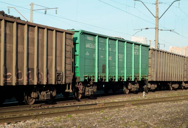 Frete Carros Trem Carga Movimento Transporte Por Férrea Rússia Krasnoyarsk — Fotografia de Stock