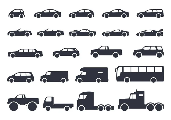 Auto Typ Symbole Gesetzt Vektor Schwarze Illustration Isoliert Auf Weißem — Stockvektor