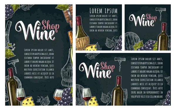 Yatay Dikey Kare Afiş Veya Etiketleri Şarap Için Ayarlayın Şişe — Stok Vektör