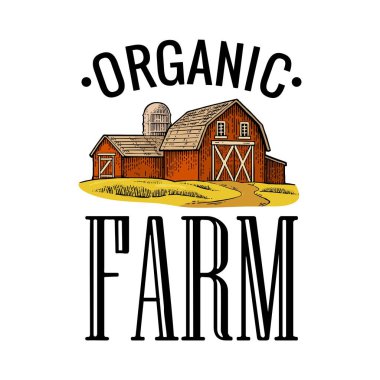 Organik Tarım. Vektör oyma vintage renk çizim. Beyaz arka plan üzerinde izole. Logo, etiket, rozetleri, poster, web simgesi
