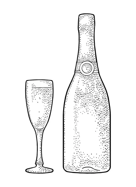 Champagne glas en fles. — Stockvector
