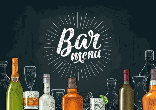 Plantilla Horizontal Para Menú Bar Bebida Alcohólica Con Letras Caligráficas — Vector de stock
