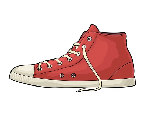 Retro rode sneakers. Vintage kleur gravure — Stockvector