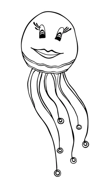 Medusa Com Sorriso Isolado Fundo Branco Ilustração Gravura Vetorial Preta — Vetor de Stock