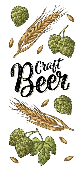 Affiche Verticale Avec Oreilles Orge Feuilles Cônes Houblon Craft Beer — Image vectorielle