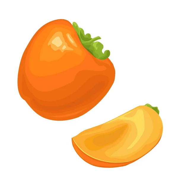 Ganze Und Halbe Persimmon Vektorfarbige Flache Illustration Für Menü Poster — Stockvektor