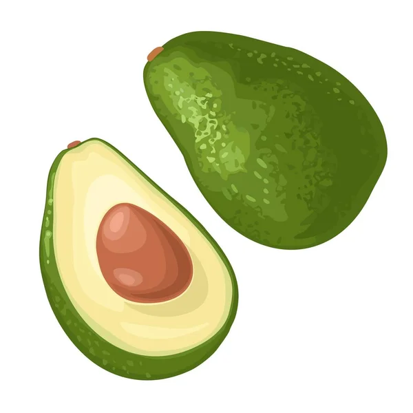 Ganze Und Halbe Avocado Mit Samen Vektorfarbflache Illustration Für Menü — Stockvektor