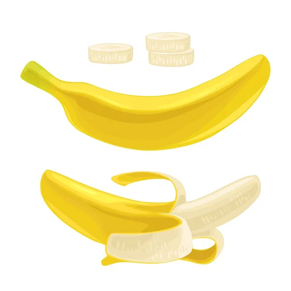Whole Half Peeled Slice Banana Vector Color Flat Illustration Menu — Stock Vector