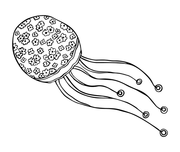 Medusas Con Patrón Flores Aislado Sobre Fondo Blanco Ilustración Grabado — Vector de stock